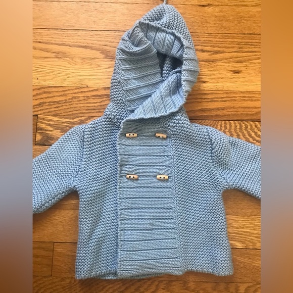 Jacadi Baby Blue Hooded Cotton Unisex Sweater - Size 6 Months - Picture 4 of 10